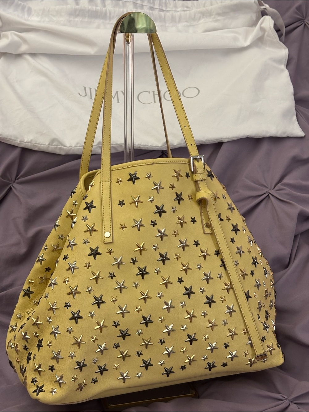 Jimmy Choo Yellow Tri-color Star-Stud Leather Tote Bag